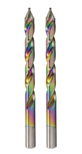 Broca HSS Spectral de 1/2 pulgada, punta escalonada de punto dividido de 135°, acero M2, vástago plano de 3, acabado multicolor, paquete de 2