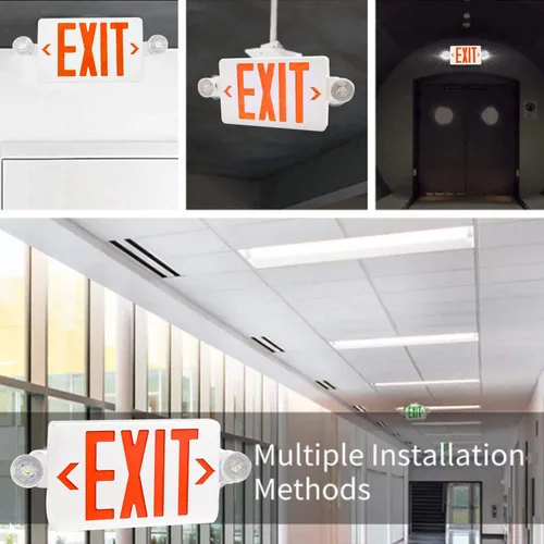 Miniatura 6 de OSTEK Señal de salida LED rojo con luces de emergencia, dos luces LED de salida de emergencia de cabeza ajustable con batería de respaldo, lámpara