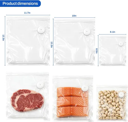 Miniatura 7 de RAIN SPIRIT Bolsas selladoras al vacío reutilizables para alimentos, 60 paquetes (20 L, 20 millones y 20 M), bolsas de almacenamiento de alimentos