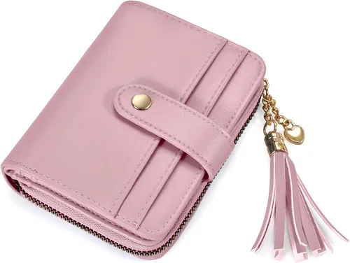 Miniatura 12 de oscaurt Cartera para mujer pequeña con bloqueo RFID, cartera de dos pliegues con tarjetero para tarjetas de crédito, ventana para identificación