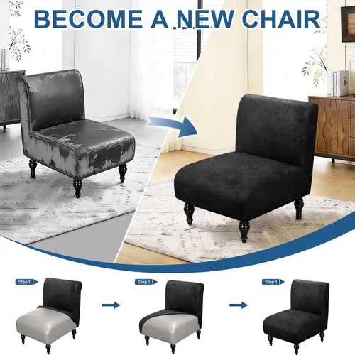 Miniatura 4 de ANARACHON Armless Accent Chair Cover Slipcover,Faux Leather Armless Slipper Chair Cover, Washable Non-Slip Furniture Protector and Home Decor for
