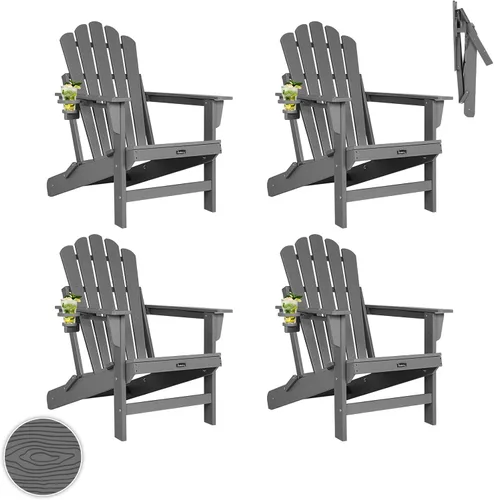 Miniatura 20 de FUNBERRY Juego de 6 sillas plegables Adirondack para todo tipo de clima, sillas para hogueras de polietileno de alta densidad con portavasos