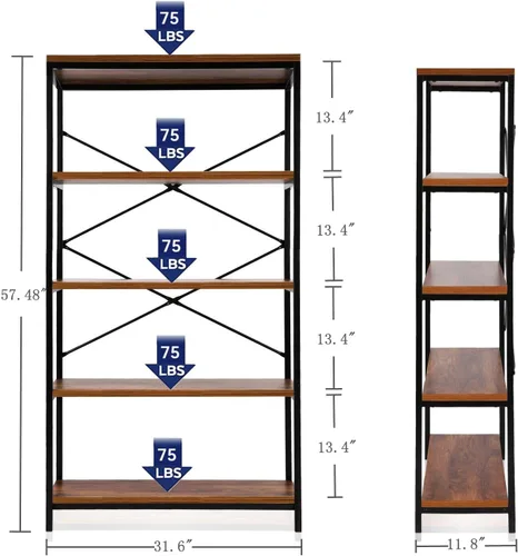 Miniatura 3 de Himimi Estantería Industrial de 5 Niveles, Librero Estante de Escalera de 58" de Alto, Estantes de Almacenamiento Unidad de Estantería, Muebles