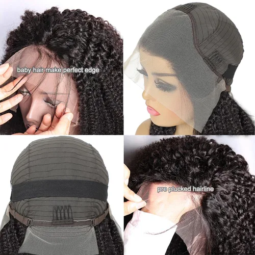 Miniatura 3 de Skouty Peluca de cabello humano Kinkycurly de 13 x 4 con encaje frontal, pelucas de cabello humano de densidad 180 sin pegamento, pelucas