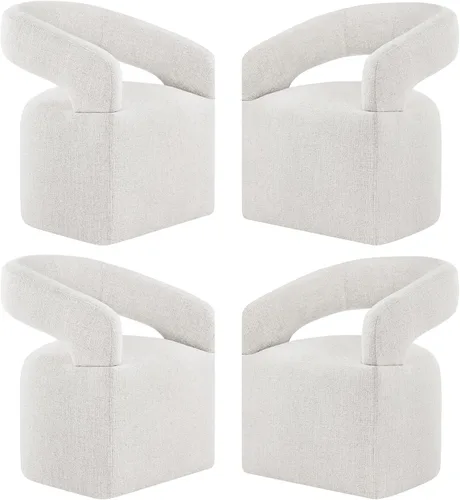 Miniatura 13 de KISLOT Juego de 1 sillas de comedor tapizadas, modernas sillas de comedor con ruedas ocultas, sillas de cocina con brazo con tela de aspecto