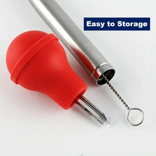 Miniatura 6 de Baster - Baster de pavo de acero inoxidable 18/8, juego de inyector de carne con jeringa con 2 agujas y 2 cepillos de limpieza para untar, para Azul