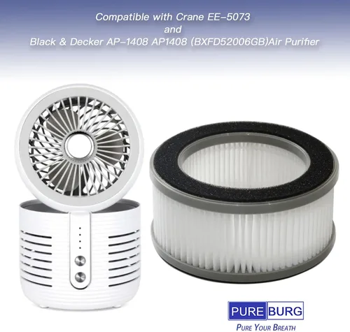 Miniatura 2 de PUREBURG Filtro de repuesto compatible con Crane EE-5073 HS-1957 y Black and Decker AP-1408 AP1408 BXFD52006GB ventilador purificador de aire