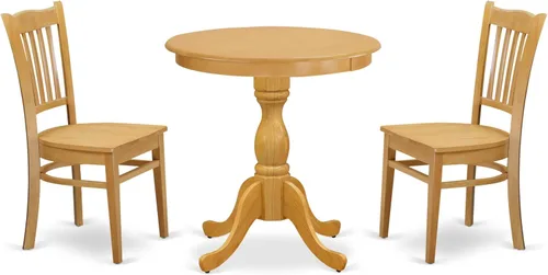 Miniatura 6 de East West Furniture ESGR3-BCH-W Eden - Juego de muebles de habitación de 3 piezas contiene una mesa de comedor redonda con pedestal y 2 sillas