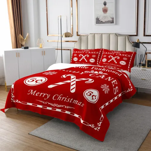 Miniatura 3 de jejeloiu Colcha de Navidad para niños y niñas, con cita de Navidad, tamaño individual, juego de colcha con estampado de bastones de caramelo