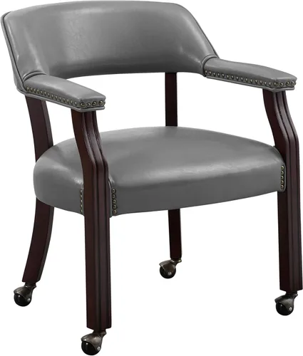 Miniatura 10 de Steve Silver Furniture - Silla de comedor con brazo de torneo con ruedas, tapizada con ribete de clavos, para sala de estar, comedor, cuero vegano