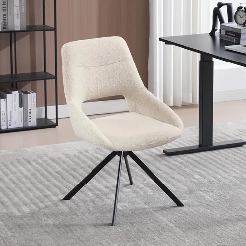 Juego de 1 silla de escritorio moderna de mediados de siglo, sin ruedas, silla de comedor giratoria de tela de lino con patas de metal, silla Beige