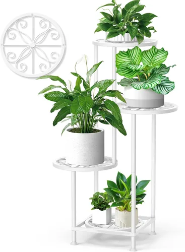 Miniatura 11 de Soporte alto de madera de 4 niveles para plantas, estante de metal para interiores, múltiples estantes para macetas, estante de esquina, estante