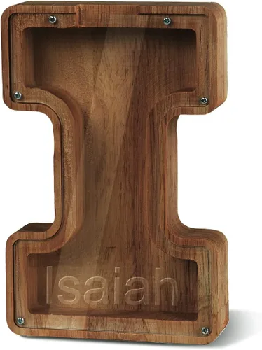 Miniatura 56 de Alcancía con nombre personalizado, 26 letras láser con texto personalizado, banco de monedas de madera, significado educativo, alcancía con nombre