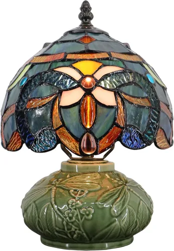 Lámpara pequeña Tiffany de mesa con forma de hongo, mini vitral, luz de escritorio, memoria, condolencias, lámpara de cerámica, 8 x 11 pulgadas