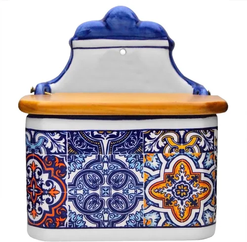 Cerámica portuguesa Alcobaça Salero decorativo de cerámica con tapa para cocina (azul)