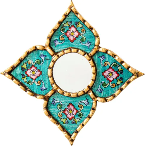 Miniatura 12 de Espejo peruano pequeño, espejo artesanal hecho a mano, decoración de pared de vidrio pintado inverso, espejos con forma de diamante de 8.26 pulgadas