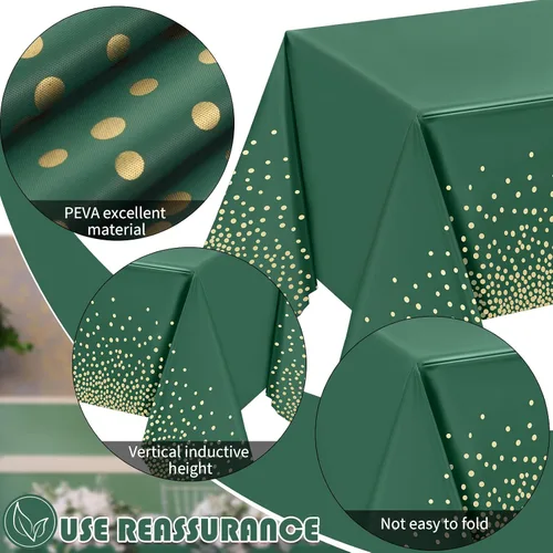 Miniatura 3 de Tegeme Paquete de 4 manteles de plástico verde y dorado para fiestas, manteles desechables de graduación, Ramadán Mubarak, decoración con lunares