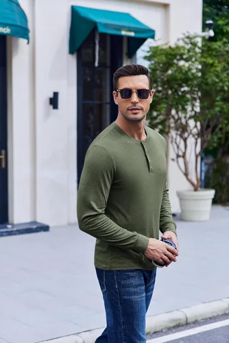 Miniatura 7 de COOFANDY Camiseta Henley de Manga Larga para Hombre Camisas Pullover Casuales Ligeras Camisetas Básicas Suaves Elásticas Tops de Otoño