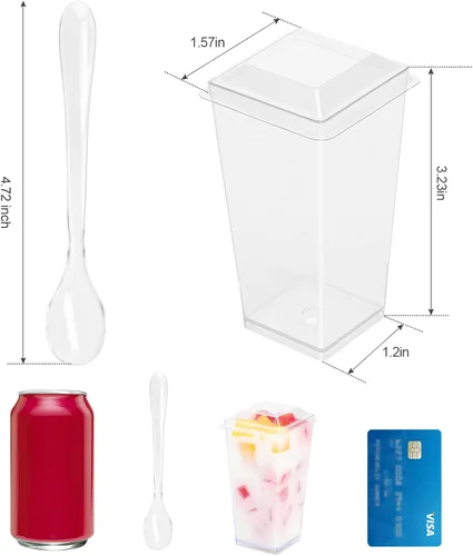 Miniatura 2 de EASERCY Paquete de 100 mini tazas de postre de 3 onzas con tapas y cucharas, tazas transparentes para postres con cucharas, tazas de parfait