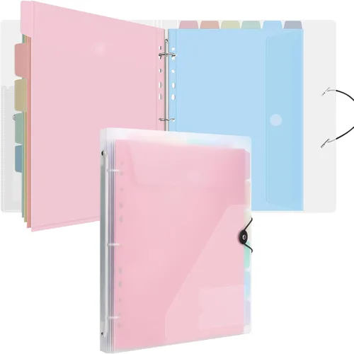Uquelic Carpeta A4, Organizador de Documentos Folio con 12 Bolsillos, Carpeta de 3 Anillos Tamaño Carta/A4, Linda Carpeta de Vida para Papel,