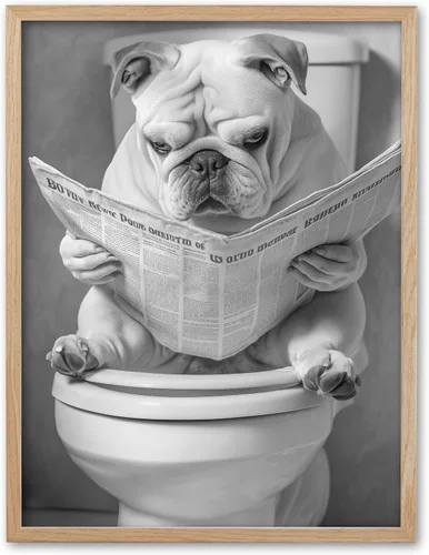 Miniatura 18 de UPWOIGH Decoración artística para pared de baño, arte divertido de pared con diseño de gato negro Are You Pooping, lienzo enmarcado de madera