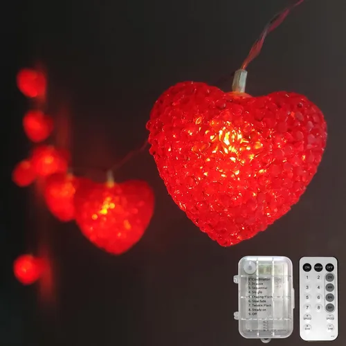 Miniatura 8 de Cadena de luces de San Valentín alimentadas por pilas, 6.8 pies, 10 luces LED de corazón con temporizador remoto, decoración de San Valentín, luz
