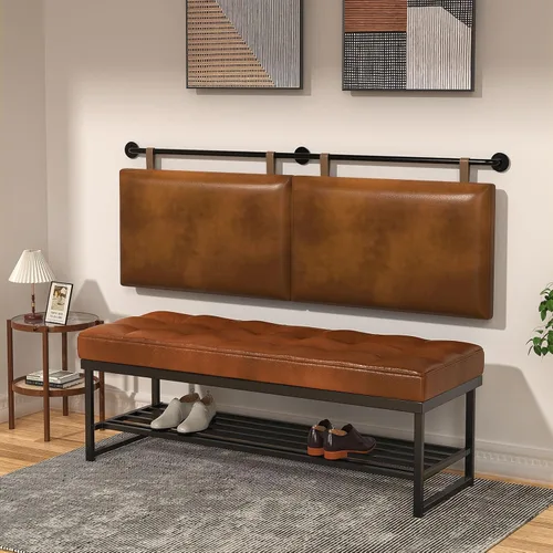 Miniatura 6 de BSHOMGI Cabecera Queen, Cabeceras Colgantes con Cuero Sintético Marrón de Tubo Industrial Estilo Moderno Solo para Tablero Trasero de Cama