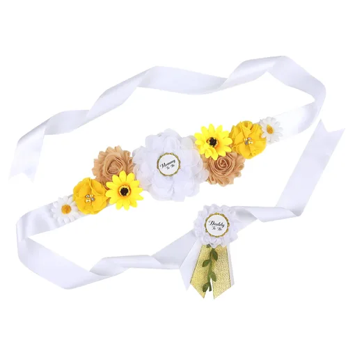 Miniatura 26 de Faja de maternidad para baby shower, juego de pines de ramillete para mamá para ser papá para ser padre (girasol amarillo)