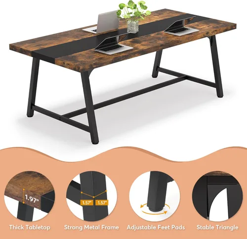 Miniatura 7 de Tribesigns Mesa de comedor para 8 personas, mesa de cocina rectangular de madera de 70.87 pulgadas con marco de metal resistente, mesa de comedor