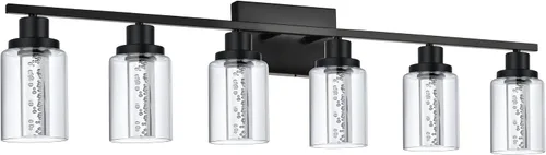 Miniatura 19 de MELUCEE Lámparas de tocador de baño, 3 luces LED sobre espejo, 3000 K-6000 K, moderna luz negra para baño con pantalla de cristal de burbujas, chips