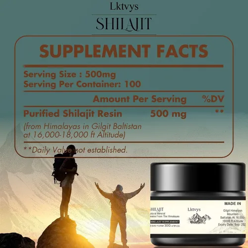 Miniatura 5 de Resina Shilajit de las montañas del Himalaya: 500 mg por porción, frasco de 1.06 oz, ácido fúlvico y más de 80 minerales naturales, suplemento