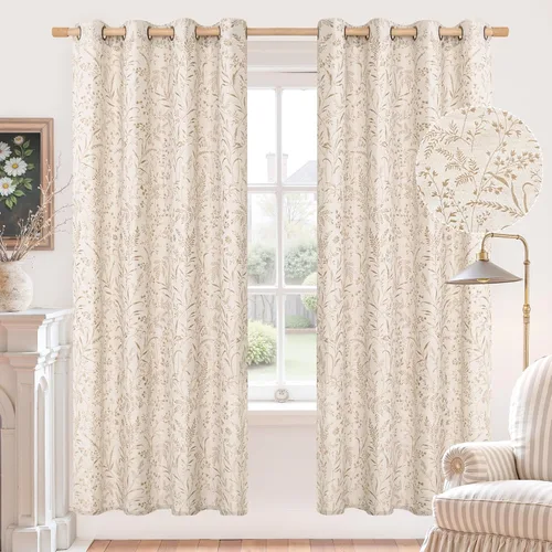 Miniatura 23 de BGment Cortinas de lino beige para dormitorio de 63 pulgadas de largo, cortinas de ventana con ojales y ojales para ventana de sala de estar, 2