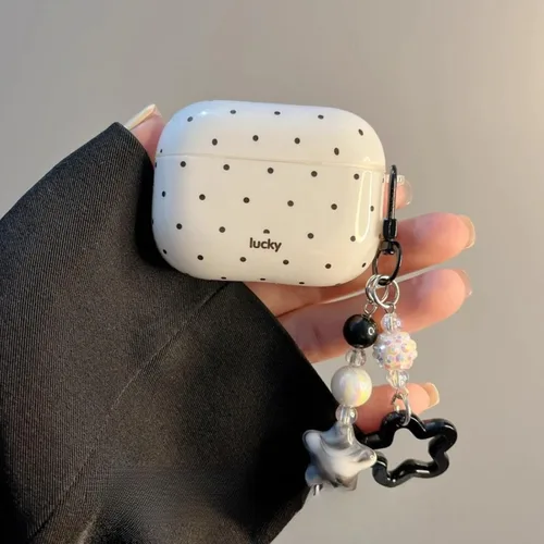 Miniatura 3 de Funda con diseño de lunares blancos y negros para Airpods Pro 2, diseño estético vintage, elegante, de lujo, moderno, retro, para niñas y mujeres
