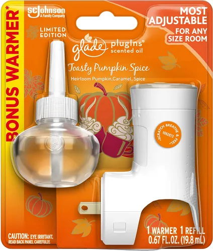 Glade PlugIns - Kit de iniciación de ambientador, aceite perfumado para el hogar y el baño, especias de calabaza tostada, 0.67 onzas líquidas, 1