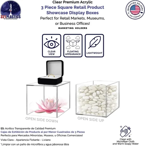 Miniatura 6 de Cajas de exhibición de 3 piezas de acrílico transparente para productos al por menor con parte inferior hueca sin tapa, contenedores de 4 pulgadas