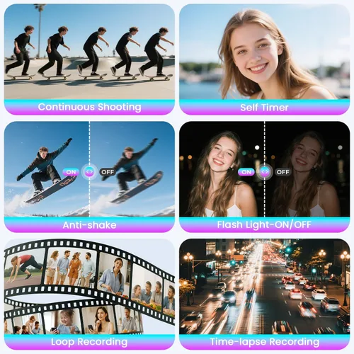 Miniatura 7 de Cámara Digital 4K para Fotografía, Cámaras de Vlogging de 72MP con Enfoque Automático para YouTube con Tarjeta SD de 64GB y Batería, Zoom Digital