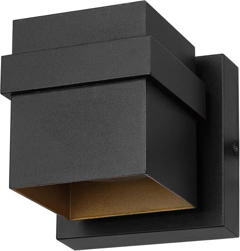 Aplique de pared Globe Electric 60000022 para exterior con LED integrado de 11,5 W, negro mate, acento dorado, 400 lúmenes, 3000 Kelvin, 90 CRI,