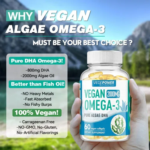 Miniatura 2 de Suplemento vegano Omega 3 DHA – Aceite de algas, DHA a base de plantas, 800 mg, sin carragenina, reemplazo para aceite de pescado, apoya el corazón