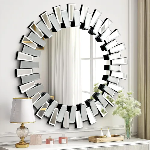 Miniatura 8 de QDSSDECO Espejo de pared sin marco con borde biselado de 24 x 24 pulgadas, forma irregular, espejo de tocador único, espejo de pared sin marco