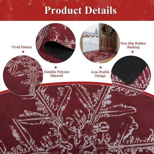 Miniatura 3 de U'Artlines Tapete de Navidad para puerta delantera, 32 x 48 pulgadas, vintage, de invierno, resistente a la suciedad, tapete de goma antideslizante