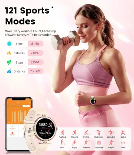 Miniatura 5 de LIGE Relojes inteligentes para mujer (respuestahacer llamadas) con diamantes, reloj inteligente AMOLED de 1.19 pulgadas con monitor de frecuencia