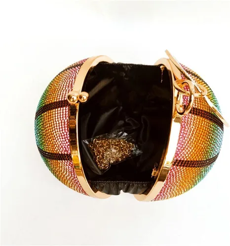 Miniatura 15 de UMREN Bolso cruzado con forma de baloncesto para mujer, con diamantes de imitación, bola redonda de cristal, bolso de mano para fiesta de boda