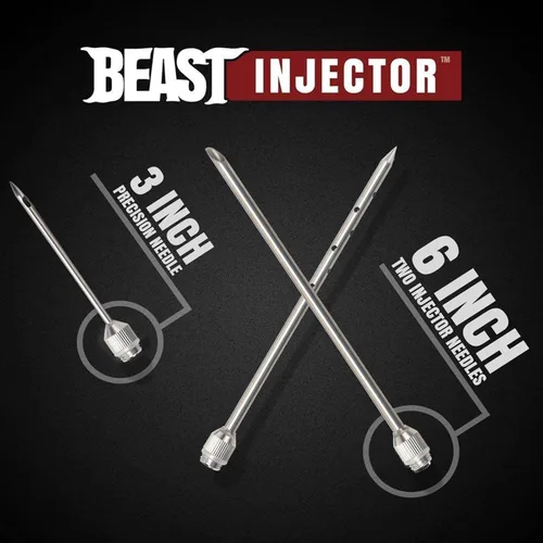 Miniatura 5 de Jeringuilla de acero inoxidable 304 Grill Beast para inyectar jugos en carne con gran capacidad, 2 onzas y agujas para pichito de calidad, L, Acero