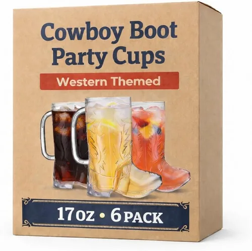 JoyServe Vasos para botas de vaquero – (paquete de 6) tazas de bebida de vaquero y vaquera, taza de plástico reutilizable sin BPA con asa para