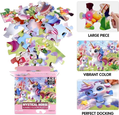 Miniatura 3 de Rompecabezas de piso Jumbo para niños, rompecabezas de unicornio de 48 piezas, rompecabezas grande para niños pequeños de 3 a 5 años, juguete