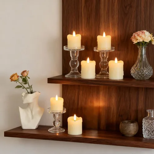 Miniatura 5 de Lezonic - Velas votivas sin llama operadas por batería con control remoto y temporizador, paquete de 6 (D:2" X H:2") velas LED de cera fluctuante