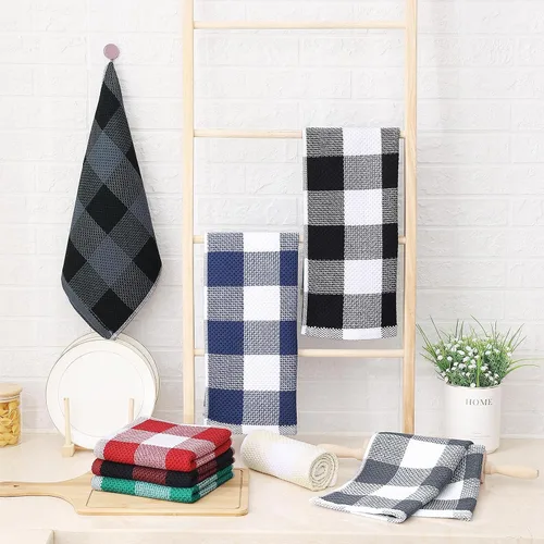 Miniatura 6 de Homaxy Toallas de cocina a cuadros de 100 % algodón, 13 x 28 pulgadas, súper suaves y absorbentes, para secar platos, paquete de 4, negro y gris