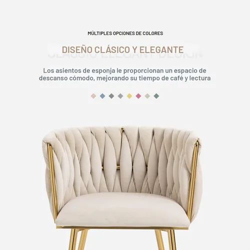 Miniatura 7 de Nrizc Juego de 2 sillas de comedor de terciopelo, sillas de comedor tapizadas tejidas con patas de metal dorado, sillas decorativas modernas