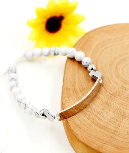 Miniatura 5 de Pulsera de identificación con nombre personalizado de 0.236 in, pulsera trenzada de piedra turquesa blanca para hombres, mujeres, mejores amigos