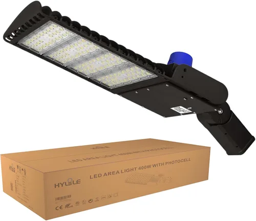 Luz LED de estacionamiento de 400 W, 60000 lúmenes, 5700 K, con fotocélula del atardecer al amanecer, caja de zapatos comercial, poste de